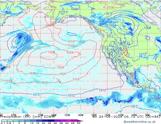 Totale neerslag (6h) ECMWF ma 24.06.2024 12 UTC