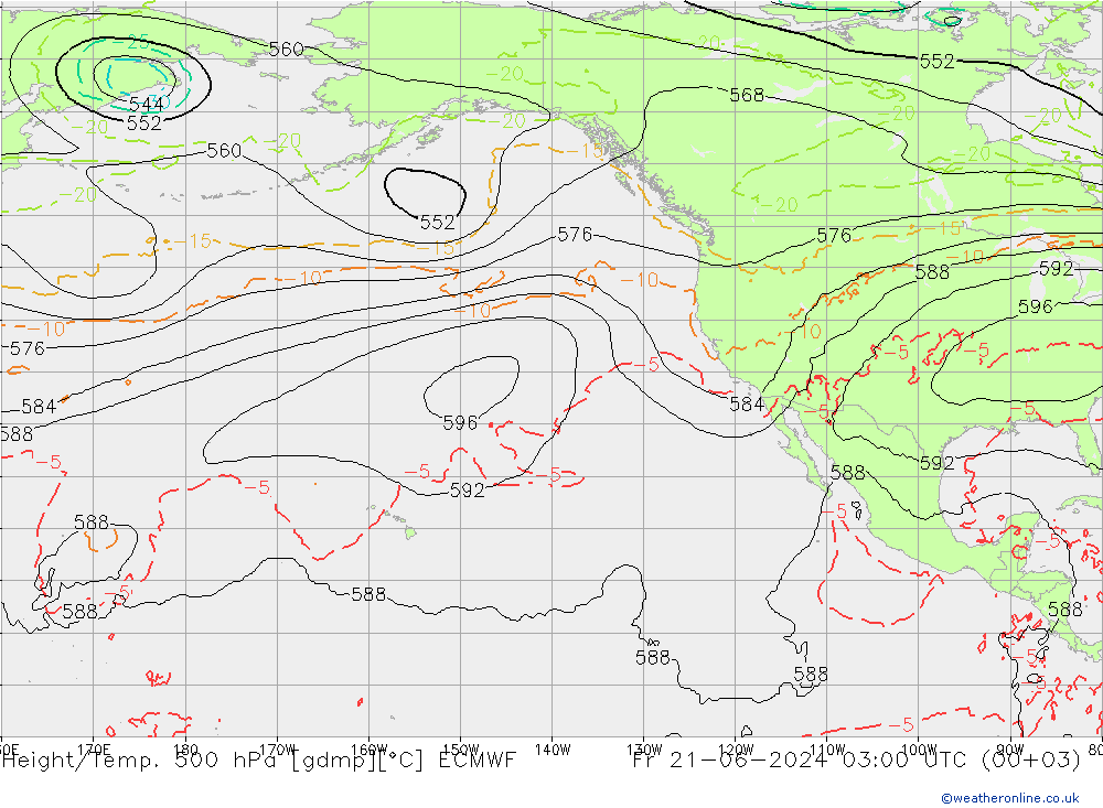 Hoogte/Temp. 500 hPa ECMWF vr 21.06.2024 03 UTC