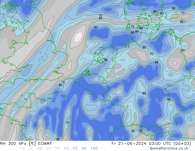 RH 300 hPa ECMWF Fr 21.06.2024 03 UTC