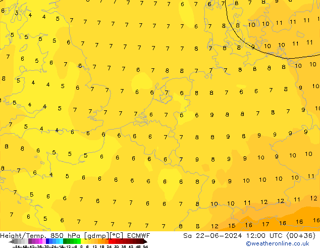 Z500/Yağmur (+YB)/Z850 ECMWF Cts 22.06.2024 12 UTC