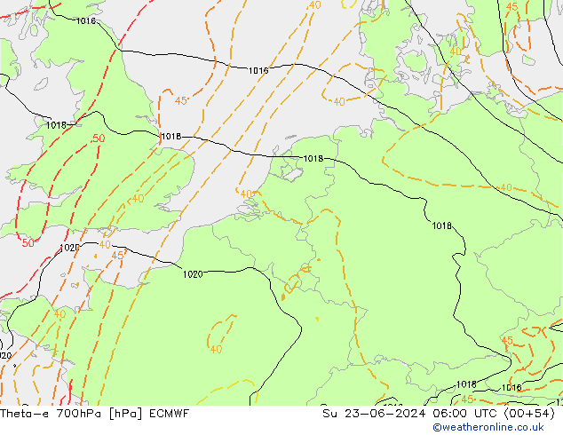 Theta-e 700hPa ECMWF nie. 23.06.2024 06 UTC
