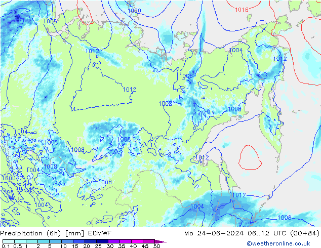 Z500/Rain (+SLP)/Z850 ECMWF Mo 24.06.2024 12 UTC