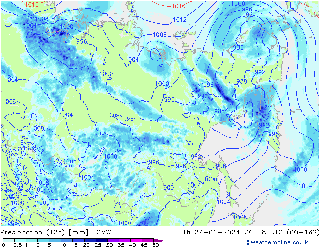 Précipitation (12h) ECMWF jeu 27.06.2024 18 UTC