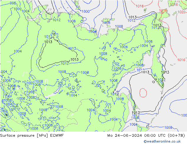 Atmosférický tlak ECMWF Po 24.06.2024 06 UTC