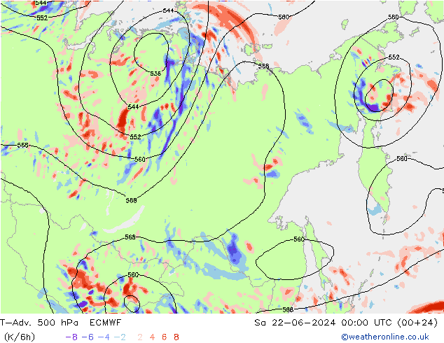 T-Adv. 500 hPa ECMWF Cts 22.06.2024 00 UTC