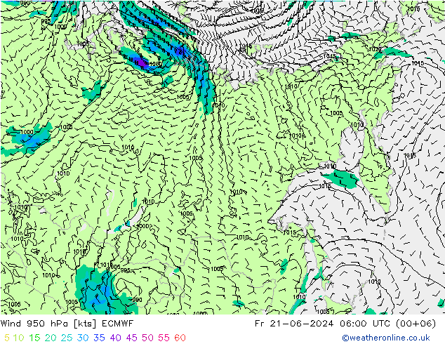 Vento 950 hPa ECMWF Sex 21.06.2024 06 UTC