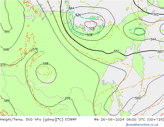 Z500/Yağmur (+YB)/Z850 ECMWF Çar 26.06.2024 06 UTC