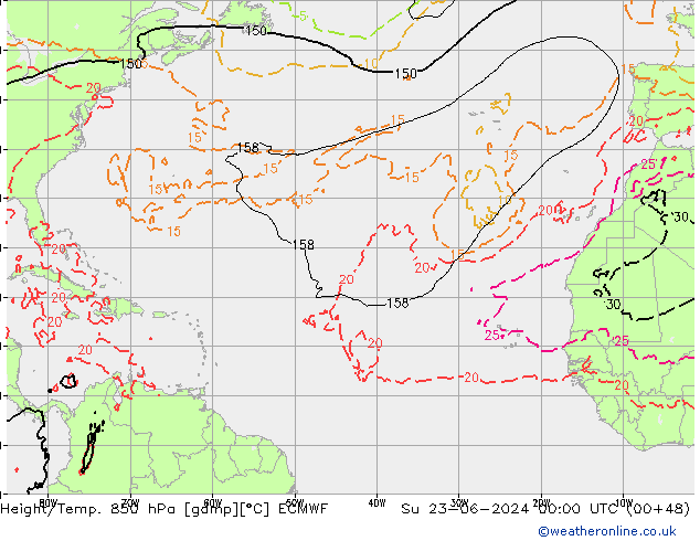 Z500/Rain (+SLP)/Z850 ECMWF nie. 23.06.2024 00 UTC