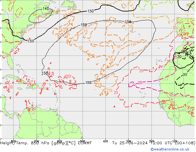 Z500/Rain (+SLP)/Z850 ECMWF Tu 25.06.2024 12 UTC