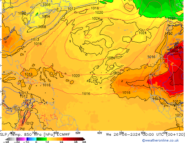 SLP/Temp. 850 hPa ECMWF Qua 26.06.2024 00 UTC