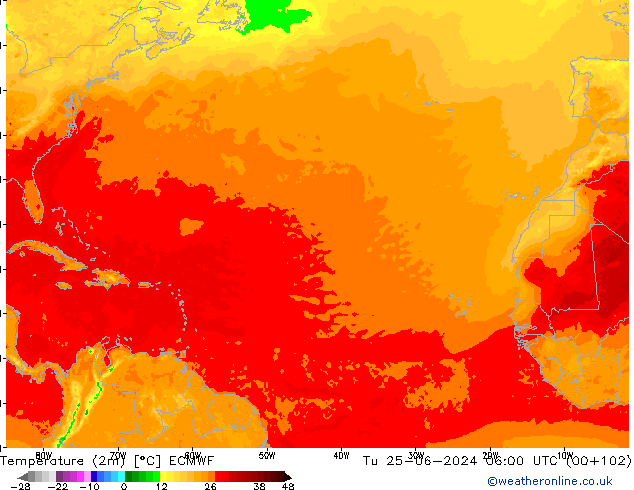 Temperaturkarte (2m) ECMWF Di 25.06.2024 06 UTC