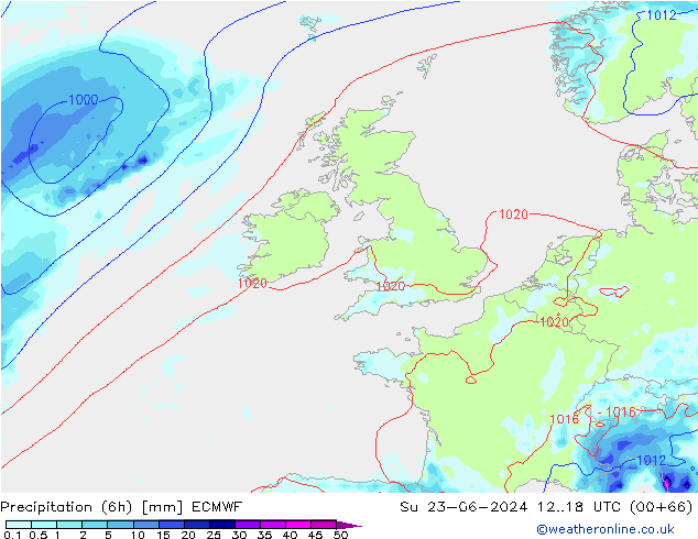 Z500/Rain (+SLP)/Z850 ECMWF Su 23.06.2024 18 UTC