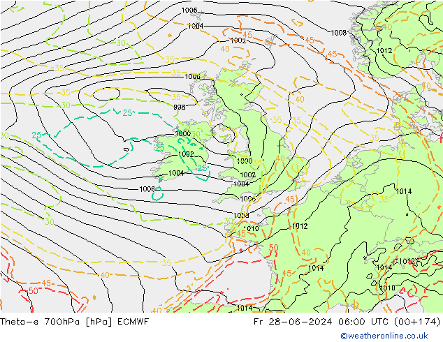 Theta-e 700hPa ECMWF Fr 28.06.2024 06 UTC