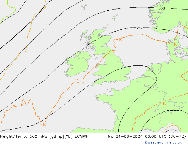 Height/Temp. 500 hPa ECMWF Po 24.06.2024 00 UTC