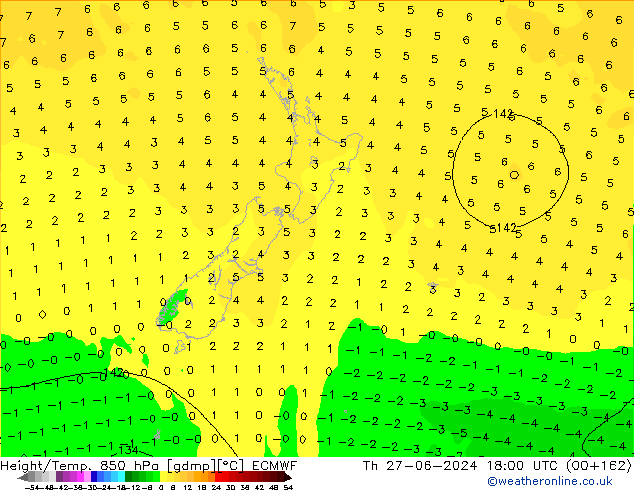 Z500/Rain (+SLP)/Z850 ECMWF gio 27.06.2024 18 UTC