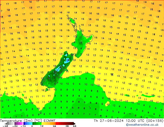 Temperature (2m) ECMWF Th 27.06.2024 12 UTC