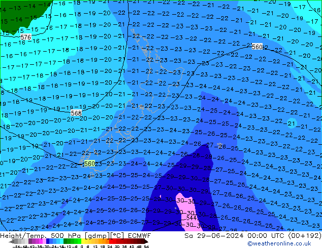 Z500/Rain (+SLP)/Z850 ECMWF сб 29.06.2024 00 UTC