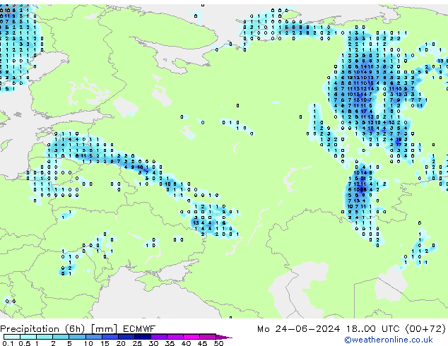 Z500/Rain (+SLP)/Z850 ECMWF pon. 24.06.2024 00 UTC