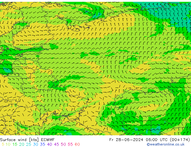 Surface wind ECMWF Fr 28.06.2024 06 UTC