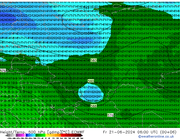 Z500/Rain (+SLP)/Z850 ECMWF ven 21.06.2024 06 UTC