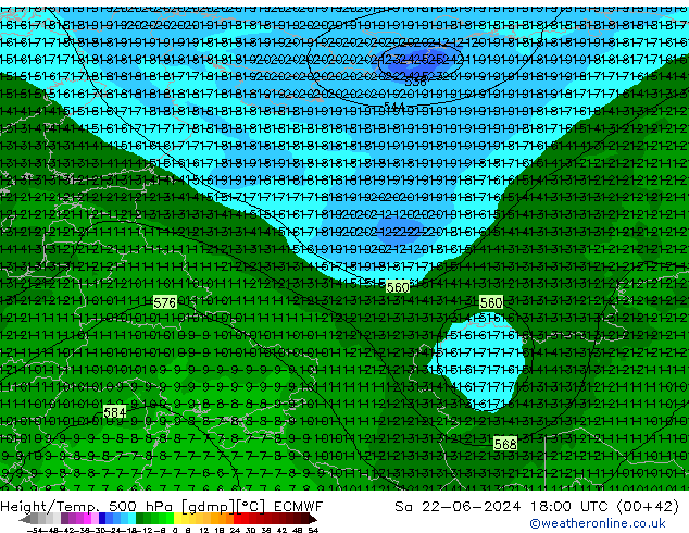 Z500/Rain (+SLP)/Z850 ECMWF Sa 22.06.2024 18 UTC