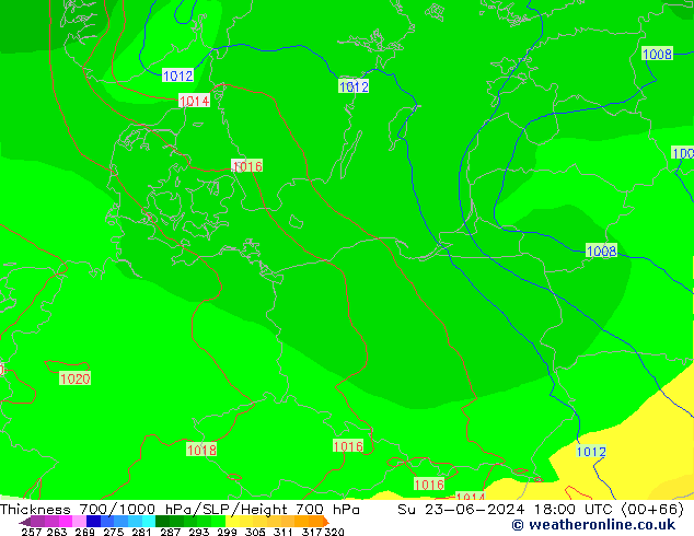 Thck 700-1000 hPa ECMWF Su 23.06.2024 18 UTC