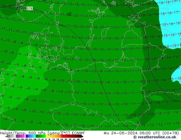 Z500/Rain (+SLP)/Z850 ECMWF пн 24.06.2024 06 UTC