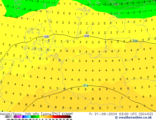 Height/Temp. 700 hPa ECMWF  21.06.2024 03 UTC