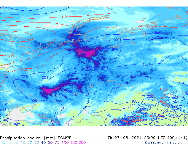 Precipitation accum. ECMWF Th 27.06.2024 00 UTC