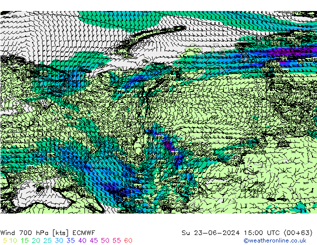 Wind 700 hPa ECMWF zo 23.06.2024 15 UTC