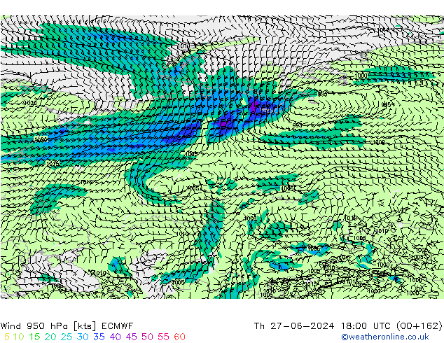 Wind 950 hPa ECMWF Th 27.06.2024 18 UTC