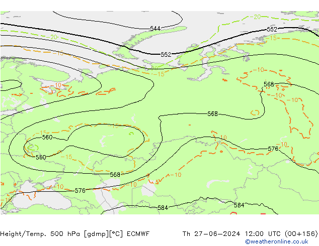 Z500/Rain (+SLP)/Z850 ECMWF gio 27.06.2024 12 UTC