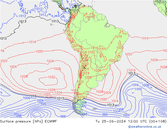 Yer basıncı ECMWF Sa 25.06.2024 12 UTC