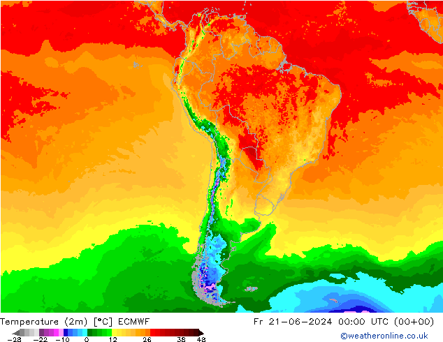 Temperatura (2m) ECMWF Sex 21.06.2024 00 UTC