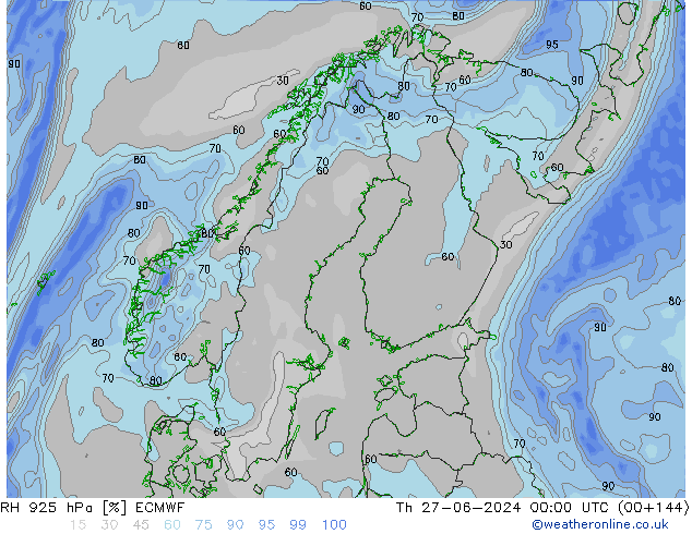 RH 925 hPa ECMWF Th 27.06.2024 00 UTC