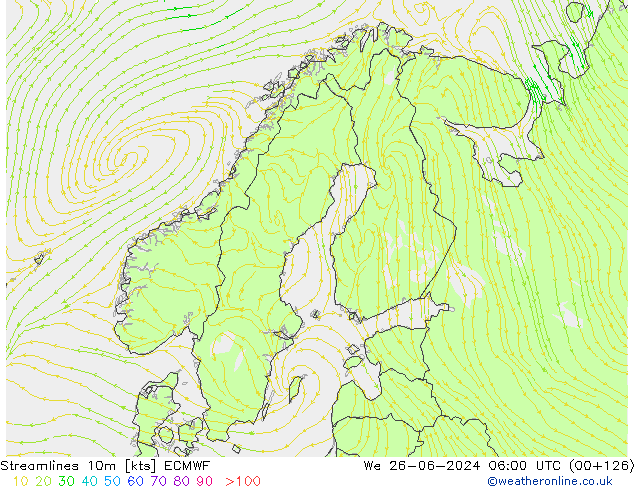 Streamlines 10m ECMWF St 26.06.2024 06 UTC