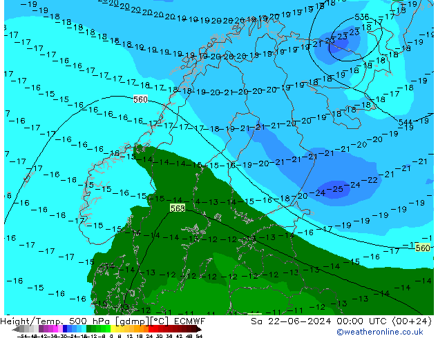 Z500/Rain (+SLP)/Z850 ECMWF So 22.06.2024 00 UTC