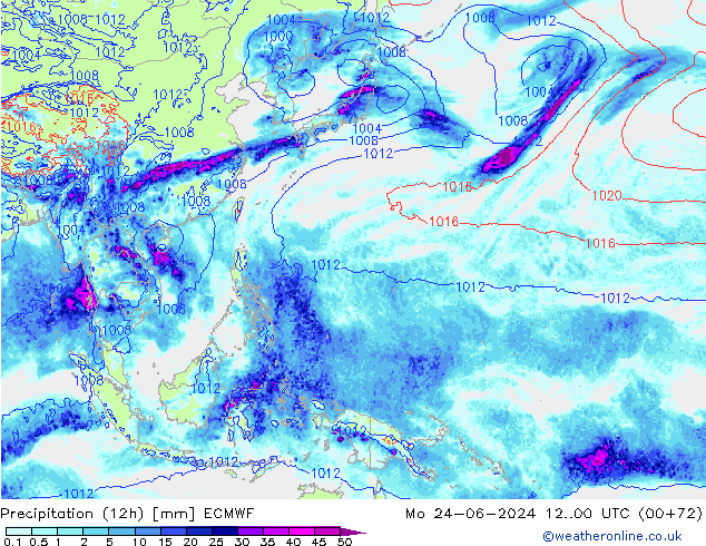 Precipitación (12h) ECMWF lun 24.06.2024 00 UTC