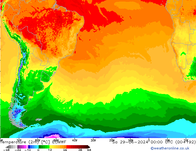 Temperatura (2m) ECMWF sáb 29.06.2024 00 UTC