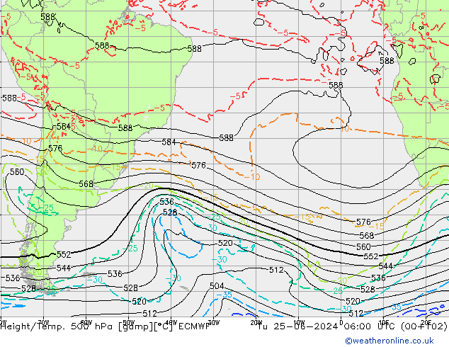 Z500/Rain (+SLP)/Z850 ECMWF Tu 25.06.2024 06 UTC