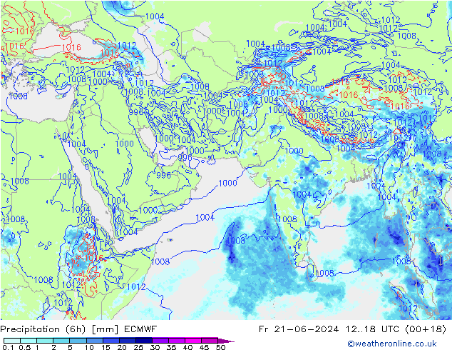 Yağış (6h) ECMWF Cu 21.06.2024 18 UTC