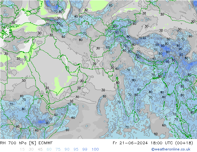 Humidité rel. 700 hPa ECMWF ven 21.06.2024 18 UTC