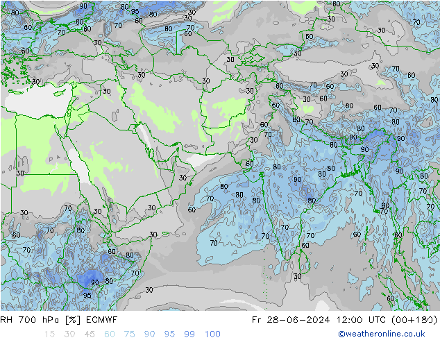 RH 700 гПа ECMWF пт 28.06.2024 12 UTC