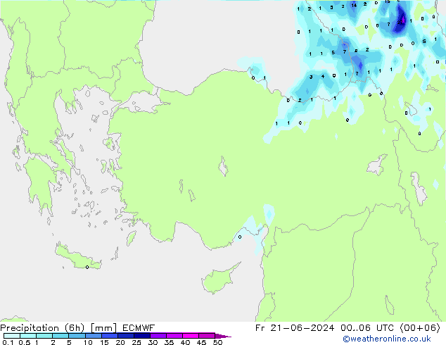 Precipitación (6h) ECMWF vie 21.06.2024 06 UTC