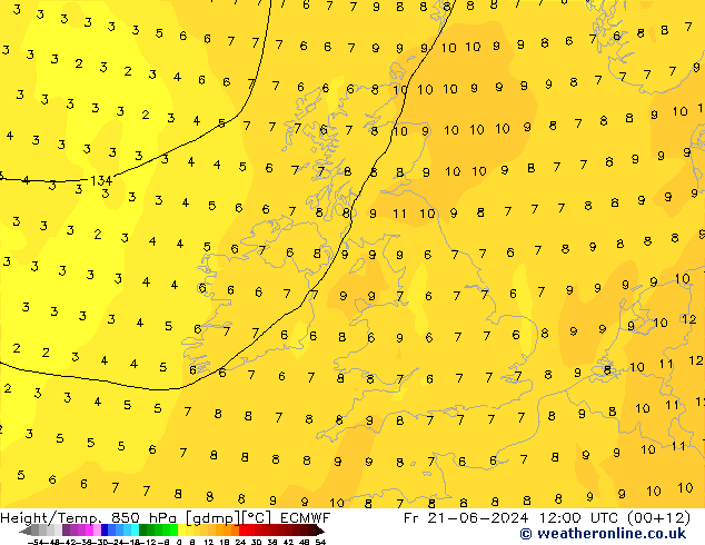 Z500/Yağmur (+YB)/Z850 ECMWF Cu 21.06.2024 12 UTC