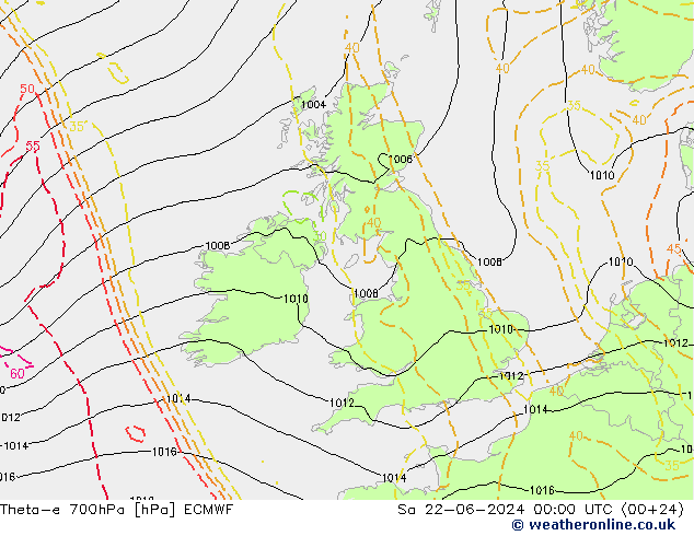 Theta-e 700hPa ECMWF Sa 22.06.2024 00 UTC