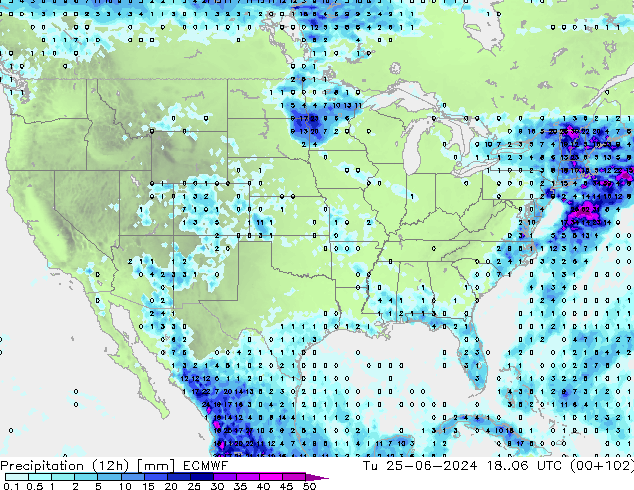 Précipitation (12h) ECMWF mar 25.06.2024 06 UTC