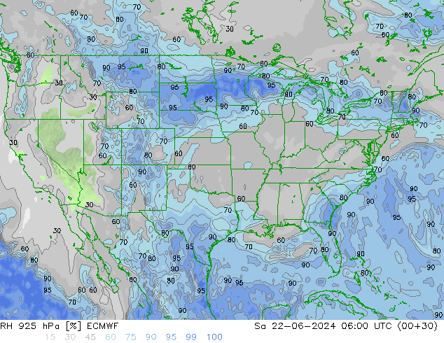 RH 925 hPa ECMWF so. 22.06.2024 06 UTC