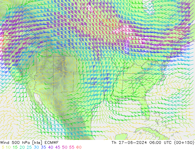 Vento 500 hPa ECMWF gio 27.06.2024 06 UTC