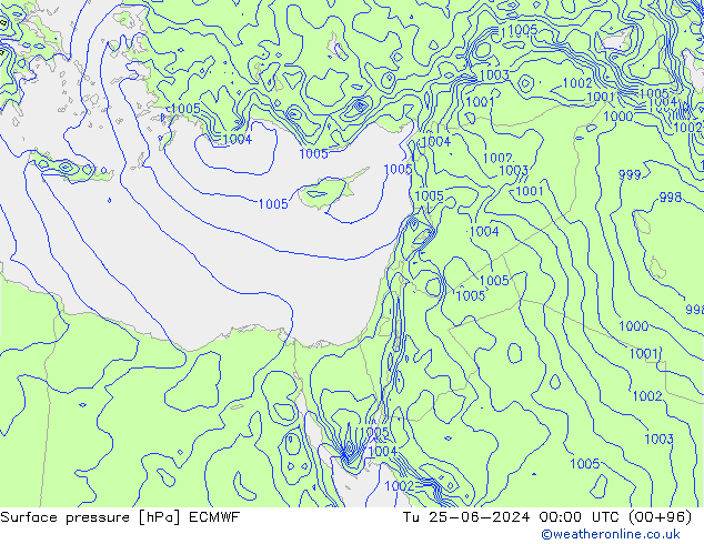 Surface pressure ECMWF Tu 25.06.2024 00 UTC